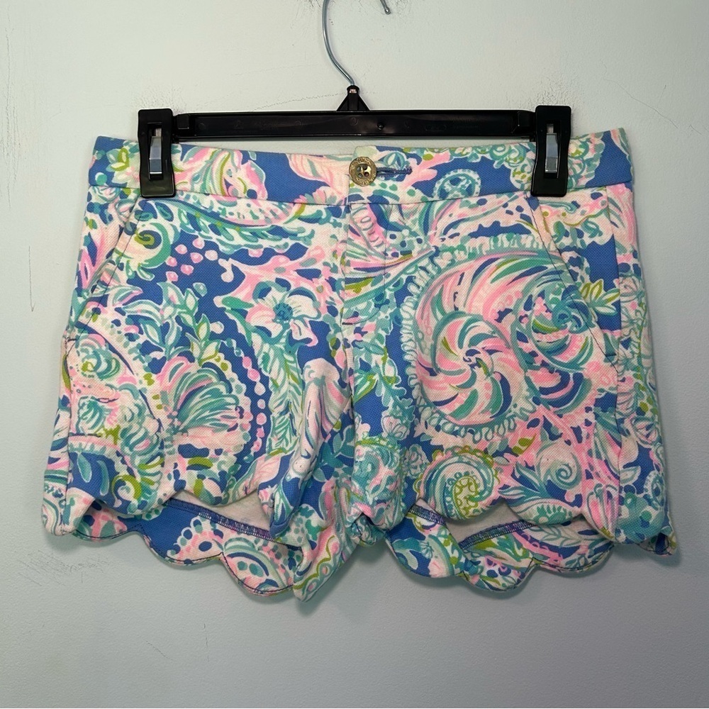 Lilly Pulitzer Blue Buttercup Multi-Dream Knit Stretch Shorts Size 00